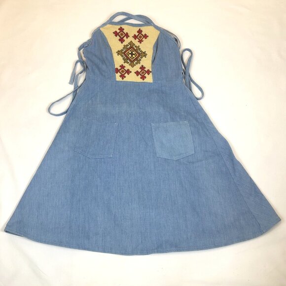 Slantzi Craft Dresses & Skirts - Slantzi Craft Vintage Denim Wrap Dress Embroidered Apron Style Stowe VT Small